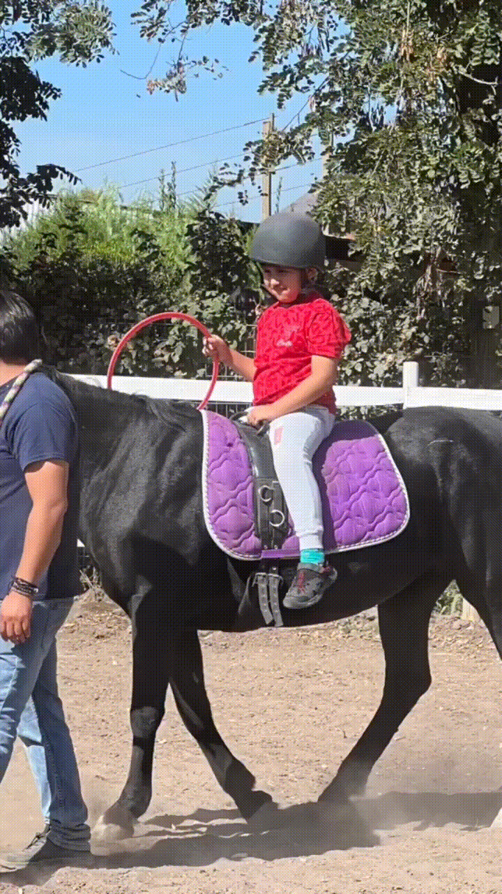 Jinete realizando ejercicios de control y postura técnica en la pista de Equicentro Maule durante abril de 2023.