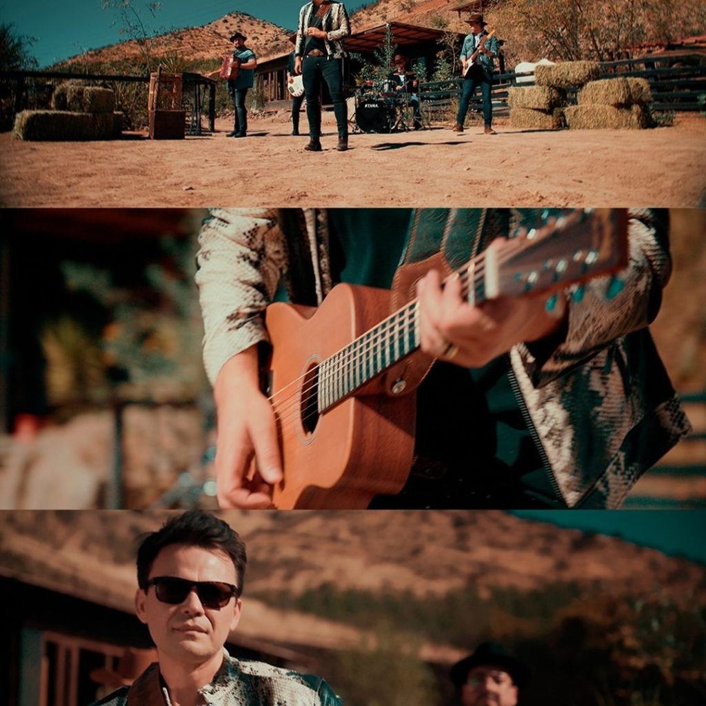 El cantante Mario Guerrero junto al equipo de Tres Films durante la filmación de su videoclip en las pistas de Fundación Equicentro en Colina, enero de 2024.