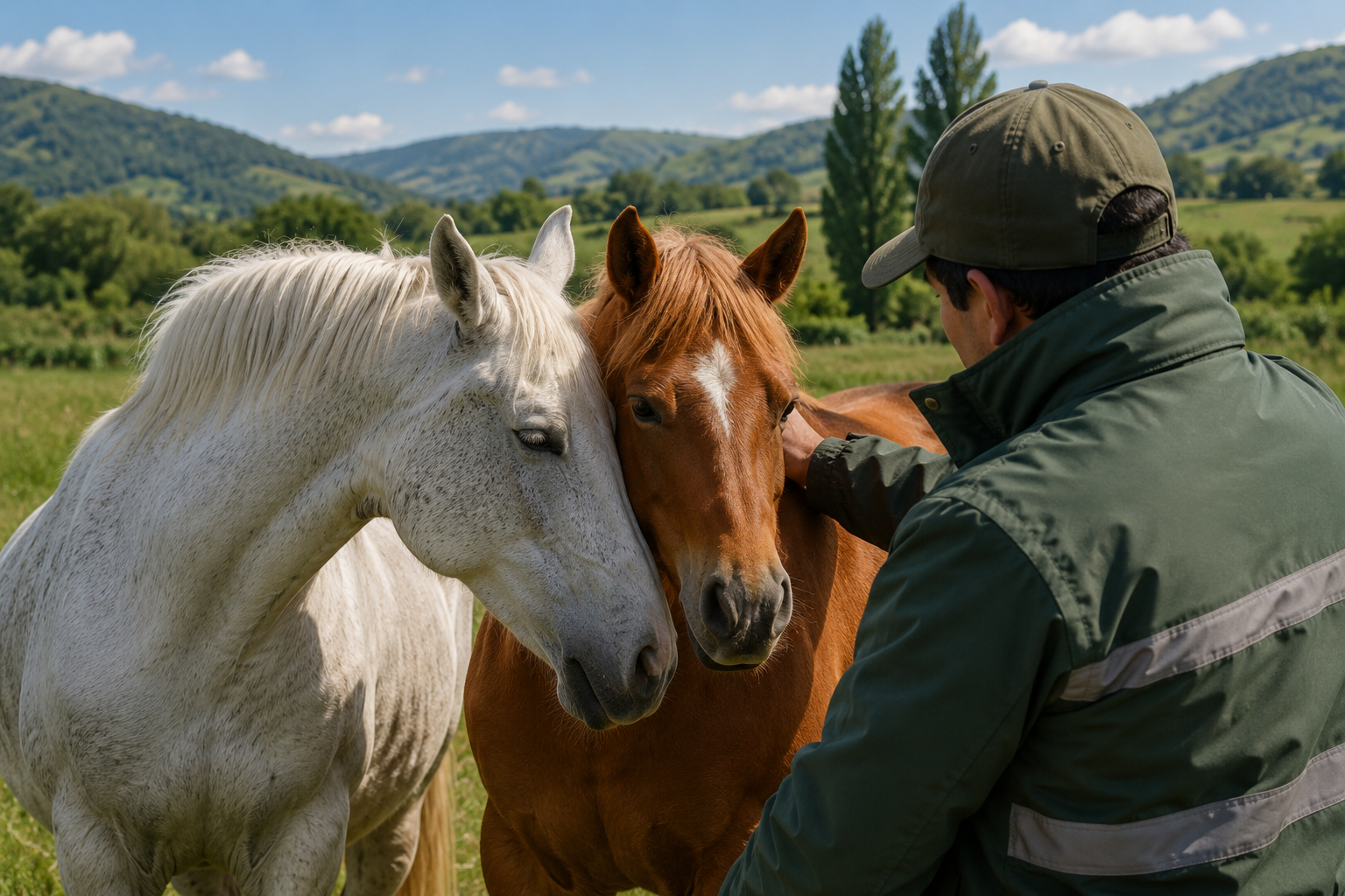Caballo de la Fundación Equicentro pastando de perfil en los potreros de Pencahue, simbolizando la protección y el control sanitario oficial.