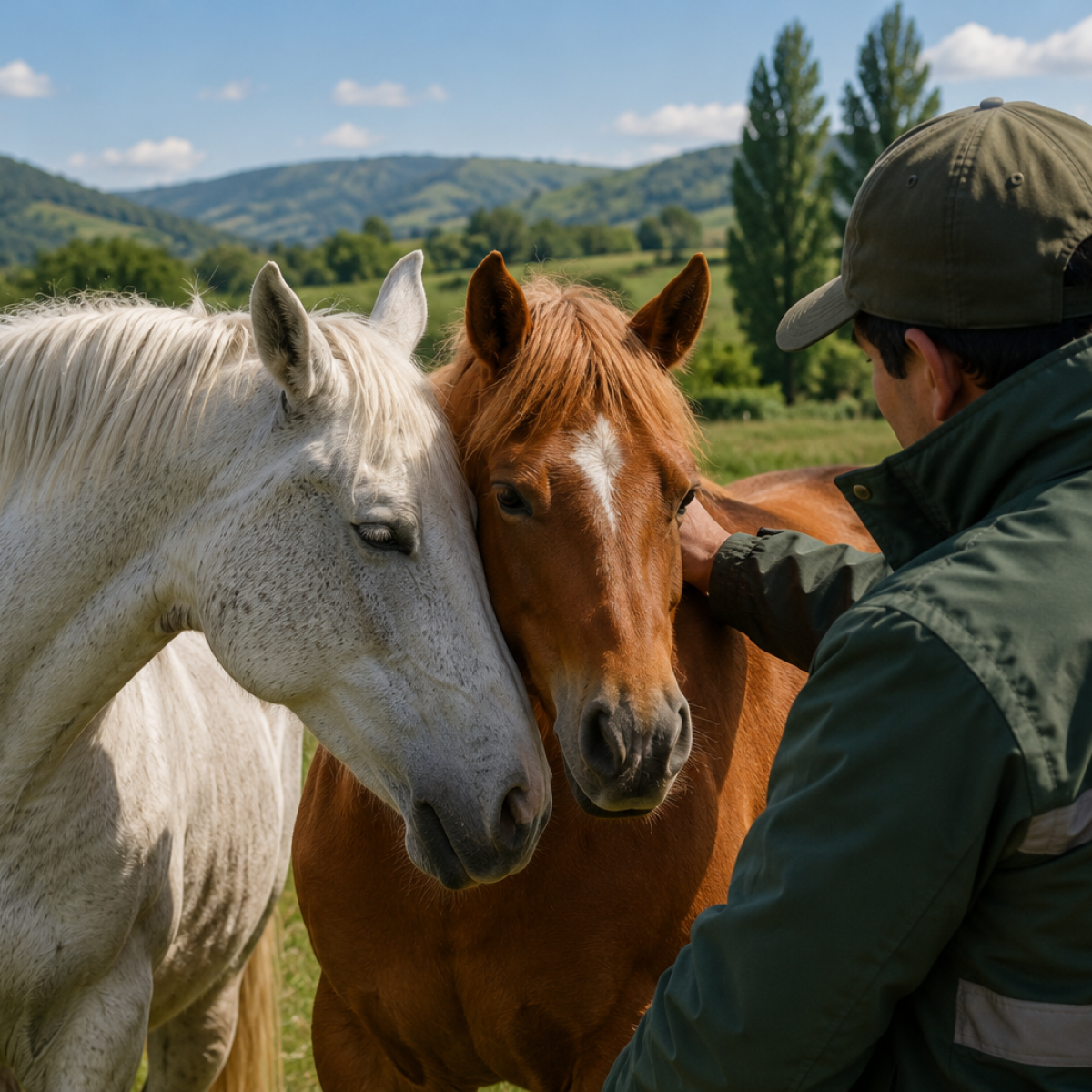 Caballo de la Fundación Equicentro pastando de perfil en los potreros de Pencahue, simbolizando la protección y el control sanitario oficial.